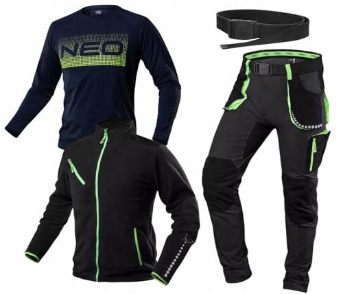 NEO TOOLS PREMIUM Arbeitskleidung Herren Set (Größe S-3XL) – Stretch-Arbeitshose, Robuster Polar-Fleece und Langarmshirt – Sichtbar und Funktionell Männer-Arbeitshosen