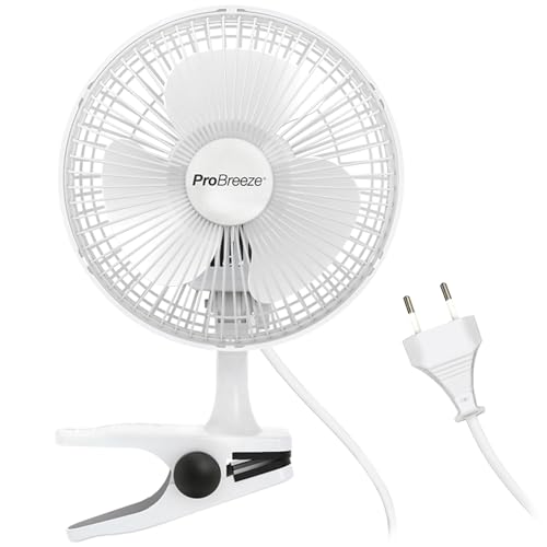 Pro Breeze Mini Ventilator mit Clip, 20 cm Durchmesser, 2 Geschwindigkeitsstufen, stabiler Clip - Ventilator leise, ideal als Tischventilator am Schreibtisch, für Growbox, Zuhause im Schlafzimmer