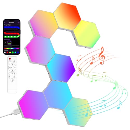 Kangtaixin Hexagon LED Gaming Wandleuchte – 8 Stück RGB LED Panels, Musik-Sync & App-Steuerung, Modulare Wandbeleuchtung für Gamer Zimmer, Wohnzimmer, Wanddeko und Zimmer Deko