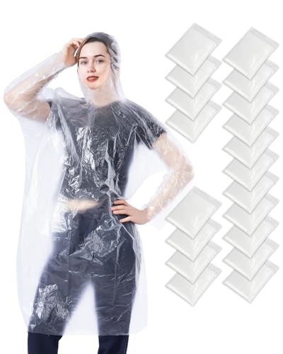 SmileLucky 50er-Pack Einweg-Regenponchos mit Kapuze für Erwachsene, wasserdicht Regenschutz für Damen und Herren