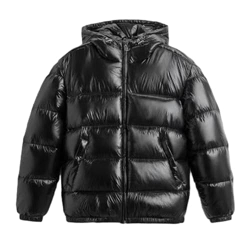 TERAZUNO Männer Gesteppte Padded Puffer Thick-Jacken-Mantel Metallisch Glänzende Jacke Männer Ultraleichte Stehkragen Jacke Winter Männer Mantel Herren Jacke Hooded Puffer Jacket Daunenjacke(Black,S)