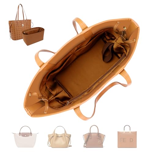ArcDiary Geldbörsen-Organizer-Einsatz, seidig-glatter Handtaschen- und Tragetaschenformer in 8 Größen, passend für Longchamp, Neverful, Gyard und weitere Taschen(Medium-Braun)
