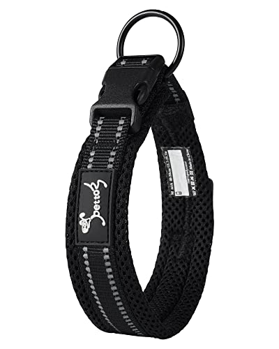 PETTOM Hundehalsband Verstellbare Nylon Hunde Halsband Atmungsaktives Reflektierend Halsband (Schwarz XS)