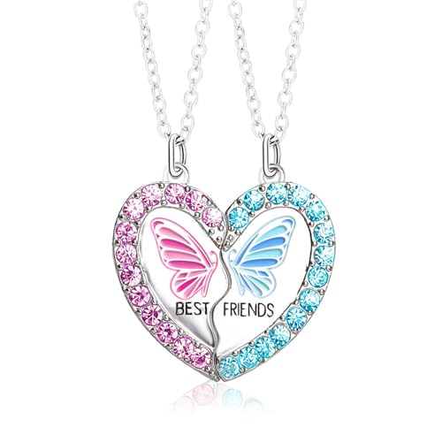 Beste Freunde Ketten,Magnetische Freundschaft Halsketten für 2 Mädchen Schwester Halskette passend Herz Schmetterling Anhänger BFF Halskette für Mädchen Graduation Geburtstag Weihnachtsgeschenke