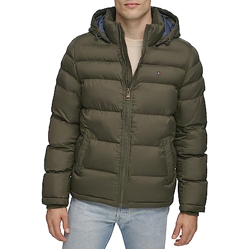 Tommy Hilfiger Herren Hooded Puffer Jacket Daunenalternative Oberbekleidung, Oliv/Blatt für Mich (Leaf It to Me), L