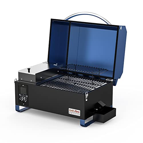 Onlyfire Pellet Smoker Grill, 8-in-1-Multifunktion Räucherofen, Pelletgrill inkl. Abdeckhaube, LED-Bildschirm, zum Grillen im Freie, Blau