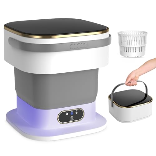 Mini Waschmaschine, 15L 2 in 1 Faltbare Klein Waschmaschine Camping mit Schleuder. 3 Modi Tiefenreinigung Portable Washing Machine für Zuhause, Wohnungen (Grau)