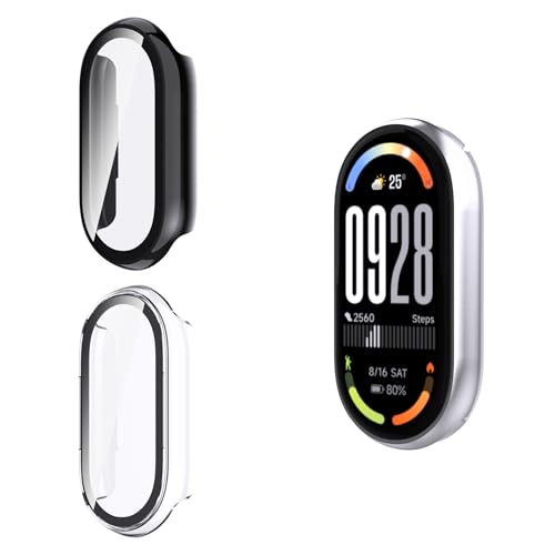 Natbok 2 Stück für Xiaomi Smart Band 10 Hülle und panzerfolie, Harte PC Militär Stoßfest Watchhülle Kratzfest Dünn Schutzhülle,Schützend Airbag Xiaomi Smart Mi Band 10
