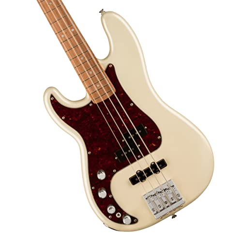 Fender Player Plus Precision Bass LH Olympic Pearl PF Left-Handed Electric Bass Guitar with Deluxe Gig Bag