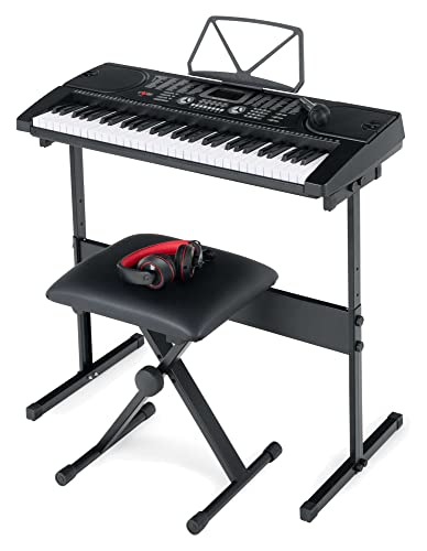 McGrey SK-6100 Keyboard Super Kit - Einsteiger-Instrument mit 61 Tasten - 255 Klänge und Begleitrhythmen - Lernfunktionen - inklusive Keyboardtisch, Hocker, Mikrofon und Kopfhörer - schwarz