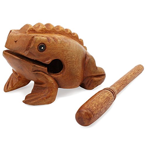 Aussel Guiro Croaking Hölzerner Frosch mit Schlägel, Musikinstrument Sound Block, Fairer Handel Percussion Instrument (8.8CM)