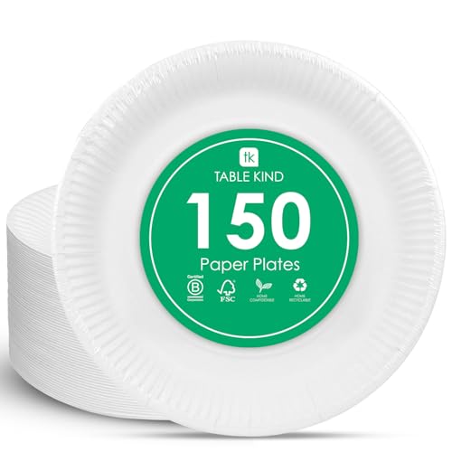 Table Kind x 150, 22CM, Umweltfreundliche Pappteller zum Geburtstag, umweltfreundliches, recycelbares Einweggeschirr, biologisch abbaubares Partyzubehör, heimkompostierbar, Hergestellt in der EU