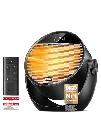 Dreo Heizlüfter Energiesparend Klein, Leiser 1500W Tragbar Heizlüfter mit Fernbedienung, Thermostat, 60° Neigbar, 8 Sicherheitsfunktionen, PTC-Keramik,12-Std-Timer, 3 Modus 3 Geschwindigkeit, Schwarz