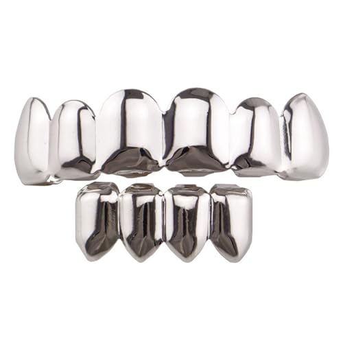 LONGHAO 2 pcs Hip Hop Teeth Grills Hip-Hop-ZähneGolden Hip Hop Grills Zahnspange Decoration Grillz Zähne Set,mit 2 Silikonformleisten,für Musikfestivalpartys,Hip-Hop-Rapper (Silver 2)