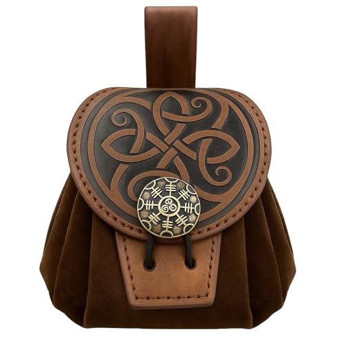 Mittelalter Tasche, Authentische Braune Gürteltasche für Renaissance Feste und LARP, Mittelalter Kleidung Damen Accessoire, Praktische Mittelalter Gürtel Beutel