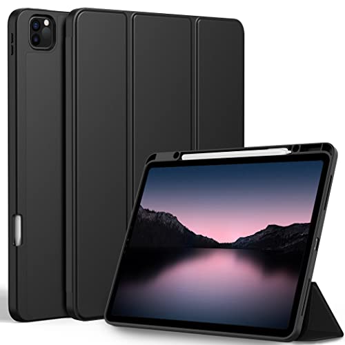 EasyAcc Hülle Kompatibel mit iPad Pro 12.9 Zoll 6./5./4./3 Generation (Modell 2022/2021/2020/2018) mit Stifthalter, TPU Flexible Rückseite mit Standfunktion - Schwarz