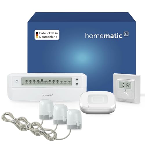 Homematic IP Smart Home Fußbodenheizungscontroller – 12-Fach, motorisch + Wandthermostat + 3X Stellantrieb – motorisch, 3,3V, intelligente Fußbodenheizung per App, Alexa & Google Home, Energie sparen