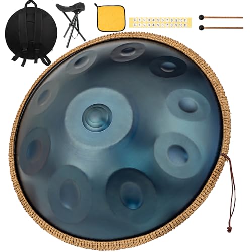 Handpan Drum Instrument 22 Zoll (55 cm) 10 Töne, 440 Hz D Minor handtrommel Music, Generates Meditation Sounds with Hand Pan, Ideal Handpan Instrument for Beginners