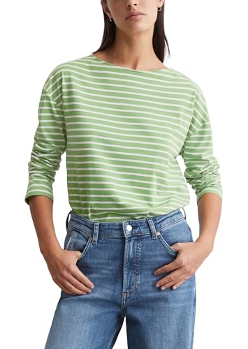 Marc O'Polo Denim Damen Langarmshirt mit U-Boot-Ausschnitt gestreift, Grün (Medium Green Multi 03), S