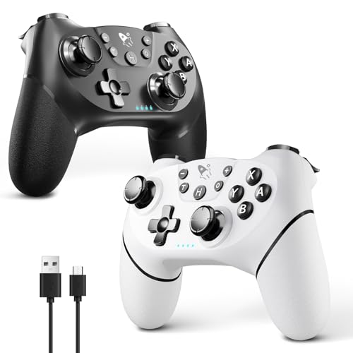 AceGamer 2pcs Wireless Controller für Switch/Switch 2/Lite/OLED, Controller für Switch Pro mit Weckfunktion mit einer Taste,Switch Pro Controller mit Doppel vibration/Turbo/Screenshot (Schwarz & Weiß)