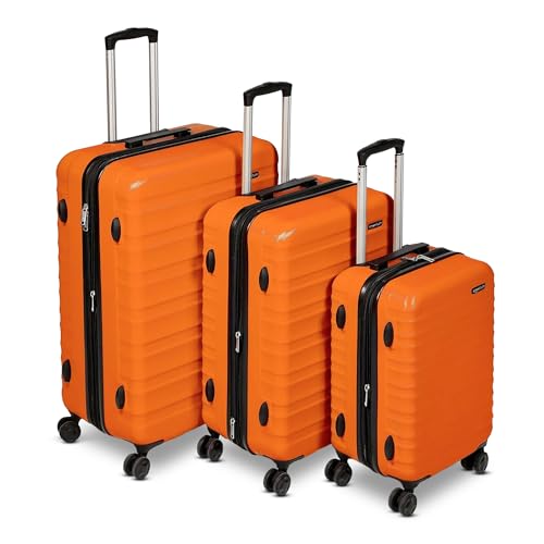 Amazon Basics Erweiterbares Hartschalengepäck-Set (S + M + L) – ABS-Reisegepäck mit 4 Spinner-Doppelrollen – Kratzfeste und leichte Konstruktion – Gebranntes Orange