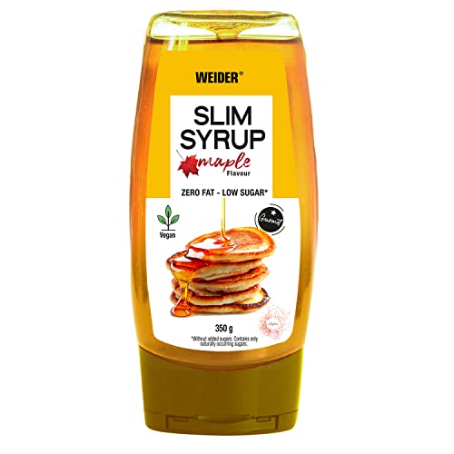 Weider Slim Syrup 350g Ahorngeschmack, 100% vegan, 0% Fett, kalorienarm, ohne Zuckerzusatz, für Pfannkuchen, Kochen und Backen