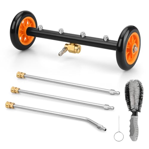 MYPIN 2-in-1 Fahrwerk Hochdruckreiniger Wasser Besen, 16 Zoll Auto Hochdruckreiniger mit Nabenbürste, Oberflächenreiniger 1200-4000PSI (Orange)