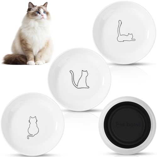 Futternapf Katze FoiiLiio 3 Stück Katzennapf Keramik (15x3.0cm) Katzennapf Flach Set mit Rutschfestem Silikonboden katzenfutter napf Fressnapf Katze für Katzen Hunde
