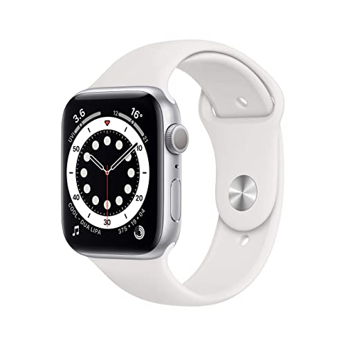 Apple Watch Series 6 GPS, 44 mm silbernes Aluminiumgehäuse mit weißem Sportband (Generalüberholt)