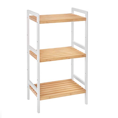 SONGMICS Bambus Regal, Küchenregal, Badregal, Bücherregal, Standregal mit 3 Ablagen, 31,5 x 45 x 80 cm, für Bad, Küche, Wohnzimmer, Schlafzimmer, Balkon, naturfarben-weiß BCB73Y