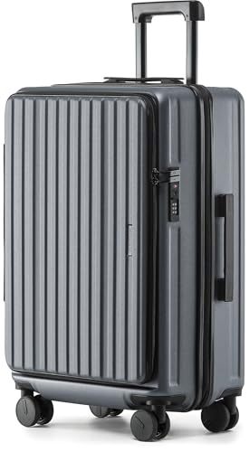 Münicase Koffer Expandierbar – Hartschalen-Trolley mit Oberseiten-Öffnung, Kompressionsgurt & extra Stauraum | Strapazierfähig, Dehnungsfuge, Kratzfest, leicht (Businessgrey, L-65cm)