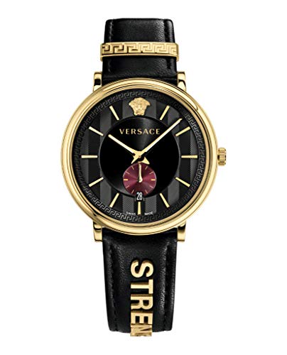 Versace Herren-Armbanduhr VBQ050017 V Circle Schweizer Quarz Schwarz, Gelbgold, Luxuriös