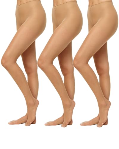 Nur Die 3er Pack Supersitz Color 20 DEN Große Größen transparente Fein-Strumpfhose matte Optik Nylon bequemer Bund Damen, mandel, XL