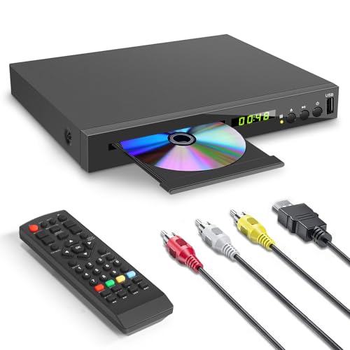 Blu-ray Player für TV, Kompakt Blu-ray-Disc-Player 1080P DVD-Player mit HDMI-Ausgang, AV-Ausgang, Koaxialausgang, USB-Eingang, Unterstützt Alle DVDs und Region 2 Blu-Ray-Discs, Integriertes PAL NTSC