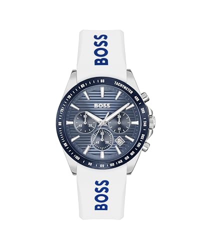 BOSS Chronograph Quarz Uhr für Herren Kollektion Strike Chrono mit Weisses Silikonarmband - 1514238