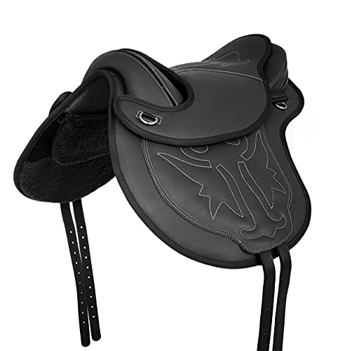 A&M Reitsport Baumloser Wanderreit Sattel 'TRISHUL' aus Nubuckleder Schwarz mit Klettkissen, Größe:17 Zoll