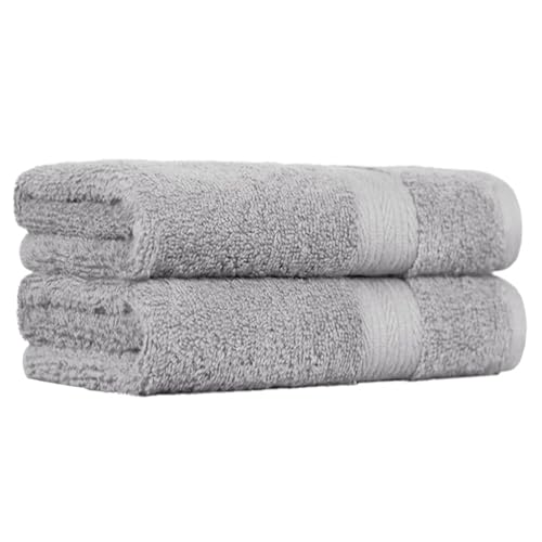 Amazon Basics 2 Hand towel for bathroom, Fade Resistant 100% Cotton, soft absorbent hand towels 2-Pack (50x100 cm), Grey