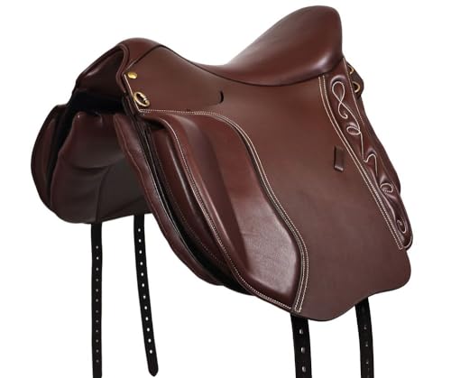 A&M Reitsport Wanderreit Sattel 1126 aus Leder, Braun, wechselbares Kopfeisen, Größe:17.5 Zoll