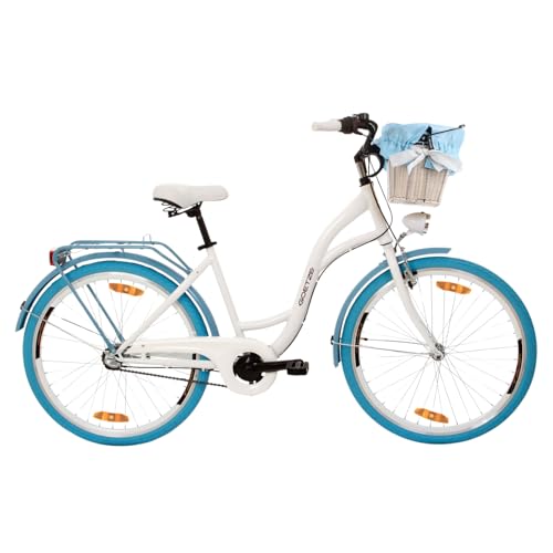 Goetze Style 26 Zoll Citybike, 17 Zoll Tiefeinsteiger Rahmen, 3-Gang Nabenschaltung, Rücktrittbremse, V-Bremse vorne, LED-Beleuchtung, Rattankorb, Komfortsattel, mit Seitenständer & Klingel