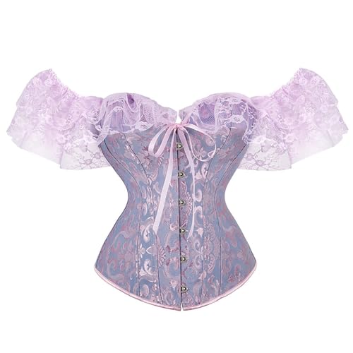 Corset Top Damen Vollbruste Mesh Corsage Korsett Lace Ärmel Gothic Corsagen Bustier Verschluss Vorne Corsette Schnürkorsett Übergröße Satin Floral Boned Overbust Lingerie Taillenmieder Formunterwäsche