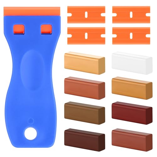 Hartwachs Reparaturset, 8 Farben Laminat Reparaturset mit 1 Schaber und 5 Spachtel, Laminat/Holz/Parkett/Vinyl Reparaturset, Möbelreparatur Wachs Set Wachskitt zum Kratzer Schäden Loch Ausbessern