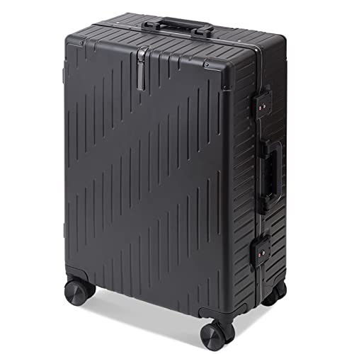 Hartschalenkoffer Gepäck Reisekoffer Aluminium Gepäck Trolley Universal Rad Aufbewahrungsbox Große Kapazität Aluminiumrahmen Leder 20,24 Zoll (Color : Black, Size : 24