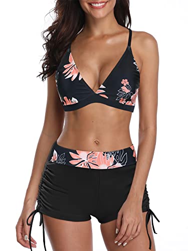 Bikini Damen Set Push Up Verstellbar Bikinioberteil Zweiteiliger Wickel Bikinihose Tiefer V Ausschnitt Oberteil Bikinihose Hotpants Strandkleidung