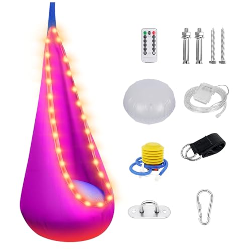 Rppiup Hängehöhle, Tragbarer Hängesessel Schaukel mit LED, Pod Swing Seat mit Aufblasbarem Kissen, Hängesitz Schaukel, Pod Schaukelsitz max 80kg für Den Innen und Außenbereich