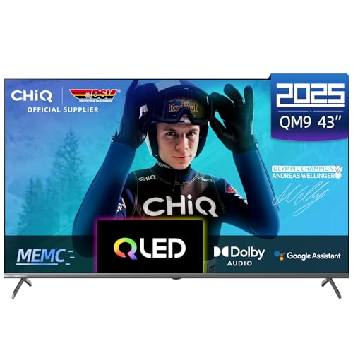 CHIQ U43QM9G Fernseher 43 Zoll (108 cm), 4K UHD, QLED, HDR10, DLG 120Hz, MEMC, Google TV, Dolby Audio, DBX-TV, Triple Tuner, WLAN, 2.4G/5G, Google Assistant, Schwarz, 2025
