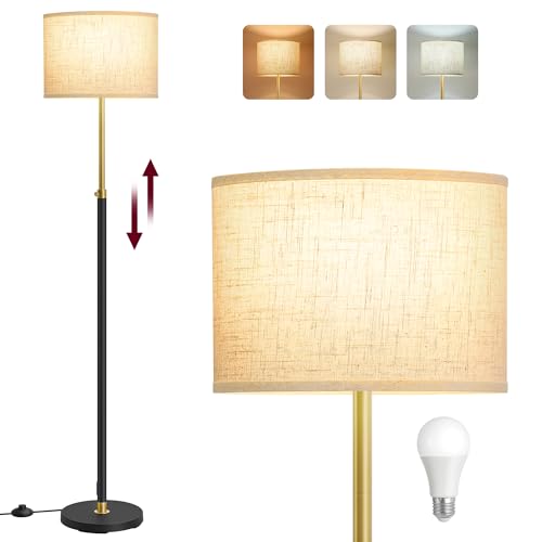 VASAGLE Stehleuchte, Standleuchte, Stehlampe, höhenverstellbare Leselampe, 140-170 cm hoch, modern, mit Fußtaster, Lampenschirm aus Stoff, E27 Fassung, weihnachten, gold-schwarz LFL002B02