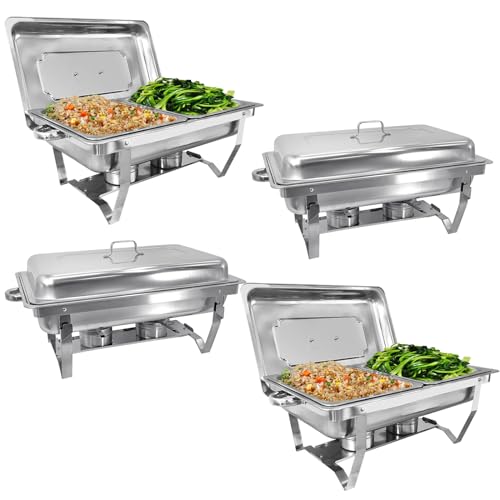 Jacgood Chafing Dish Edelstahl Buffet-Set Warmhaltebehälter Speisenwärmer Wärmebehälter Rechaud für Catering, Buffet und Party (4 Set 1x2 GN-Behälter)