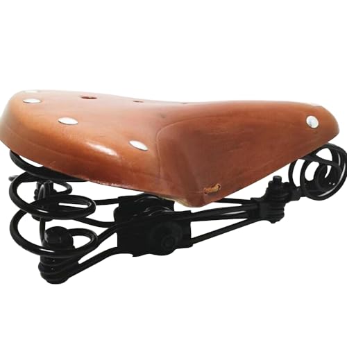 Heimvita Fahrrad Sattel Gefedert Leder Federsattel Fahrradsattel Ergonomischer Cityradsattel Retro Fahrradsitz mit Schwarz Federgestell für Herren Damen Braun