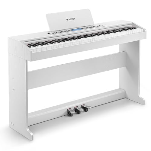Donner 88 Key Weighted Keyboard Piano für Anfänger, Home Digital Piano mit LCD-Display, Wireless-Verbindung, 600+ Töne/Rhythmen, Lehrmodus, Musik APP, Full Size Piano Keyboard, DDP-95 Weiß