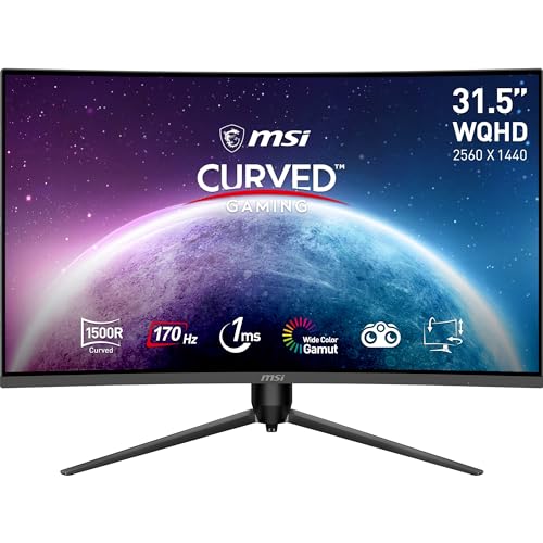 MSI G32CQ5P 31,5 Zoll (80cm) WQHD Curved Gaming Monitor - 1500R 2560 x 1440 VA Panel, 170Hz / 1ms, Adaptive Sync, 3-Fach Verstellbarer Standfuß - DP 1.2a, HDMI 2.0b CEC